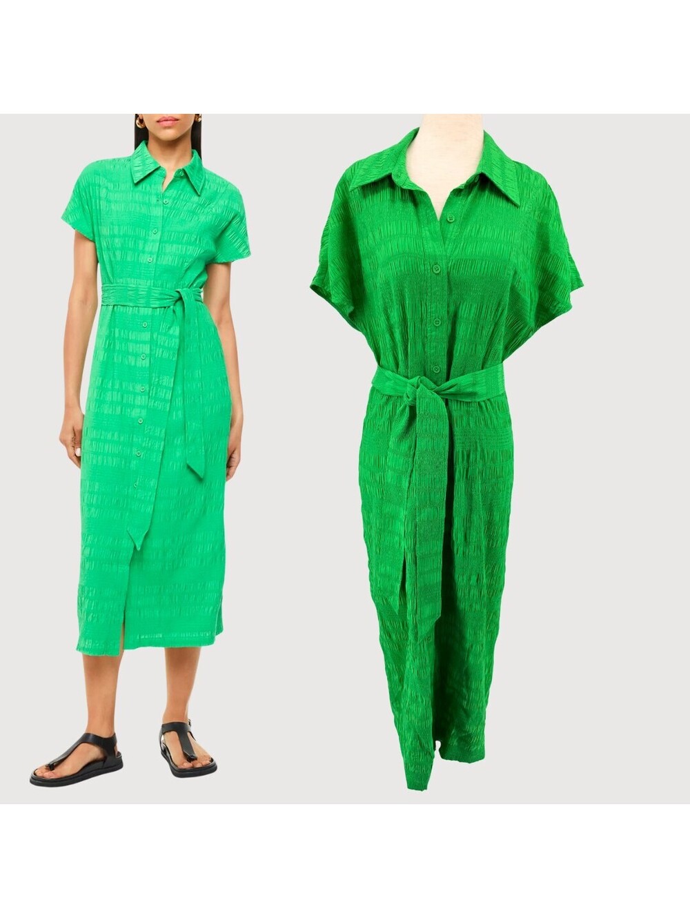 Whistles Millie Textured Shirt Dress Green 8